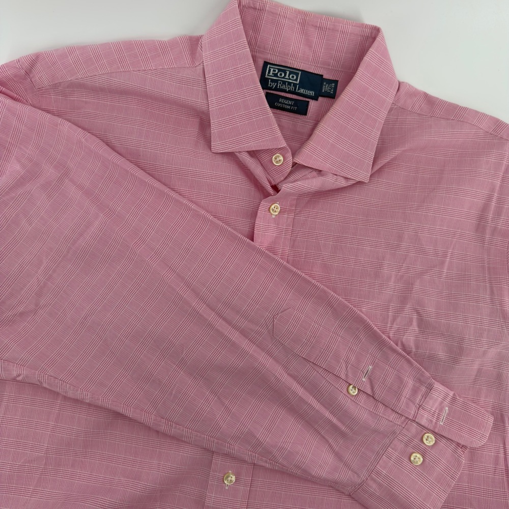 Polo Ralph Lauren Regent Custom Fit Dress Shirt Mens 17.5 34/35 Pink‎ Plaid